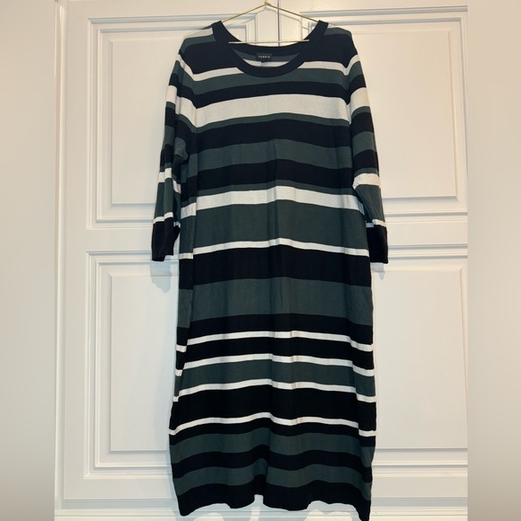 Torrid Ribbed Midi Sweater Dress in Black Green. White Stripes Size 3X - Picture 4 of 8